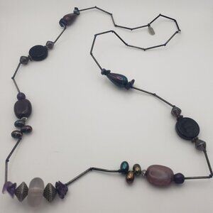 Vintage Treska Black Beaded Statement Necklace, Unique Witchy Whimsy